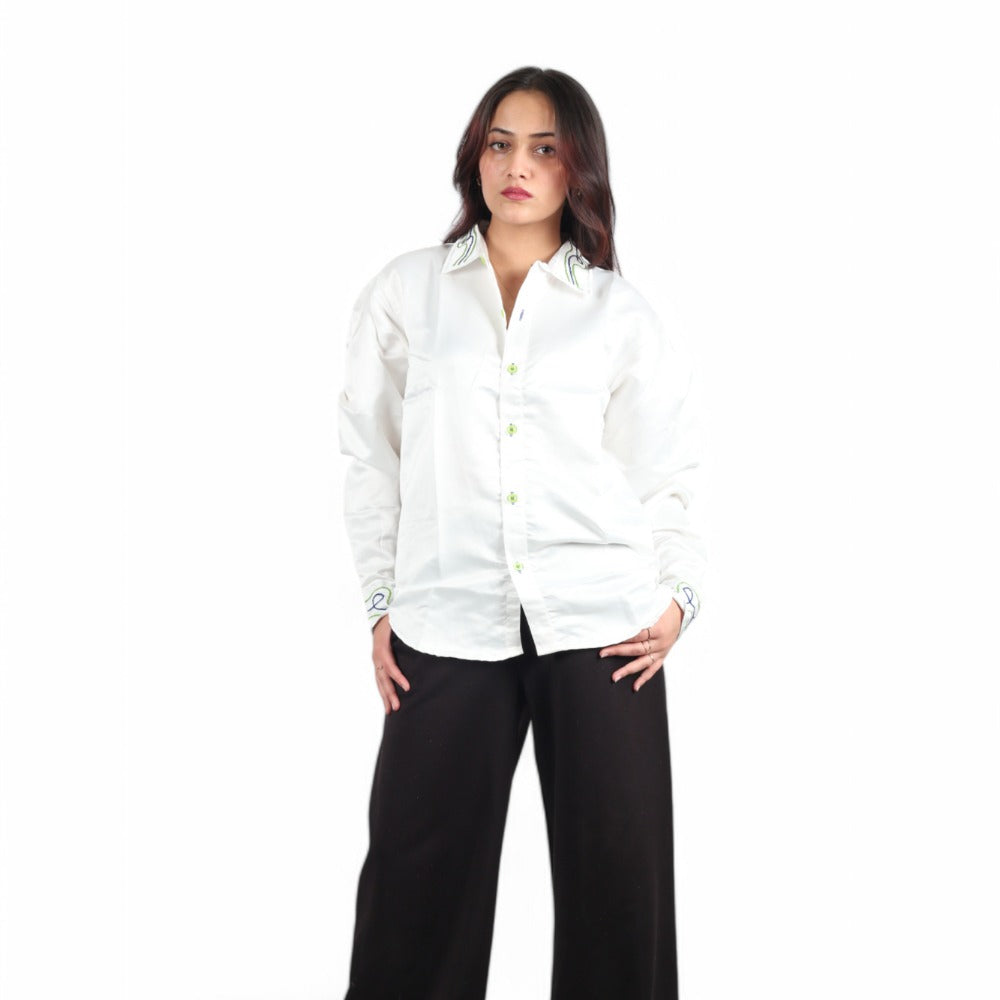 Whispering Lace Embroidered White Women's Shirt