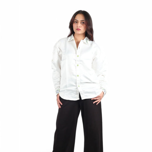 Whispering Lace Embroidered White Women's Shirt