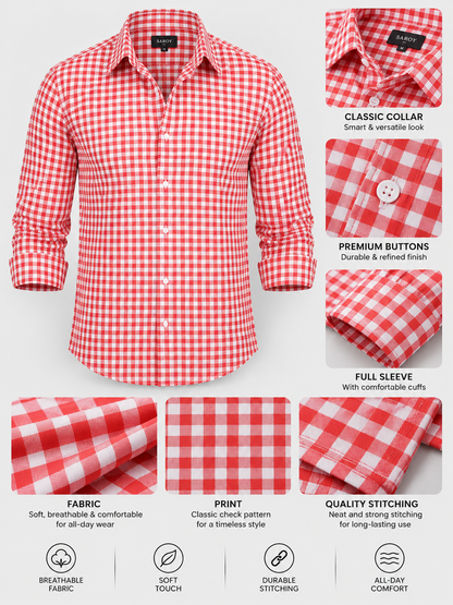 Classic Grid Red & White Checked Full Sleeve Men Shirts