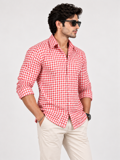 Classic Grid Red & White Checked Full Sleeve Men Shirts