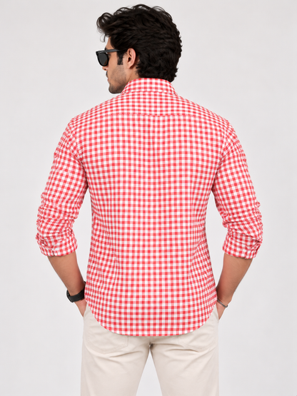 Classic Grid Red & White Checked Full Sleeve Men Shirts