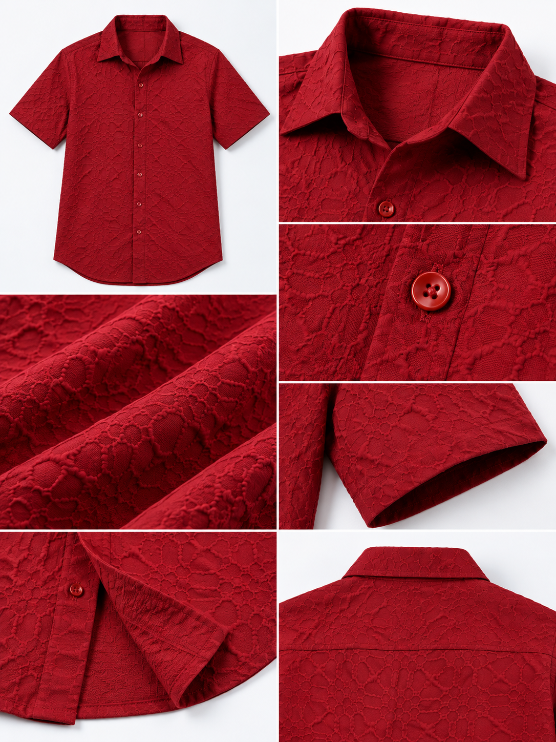 Crimson Edge Deep Red Popcorn Men Shirts