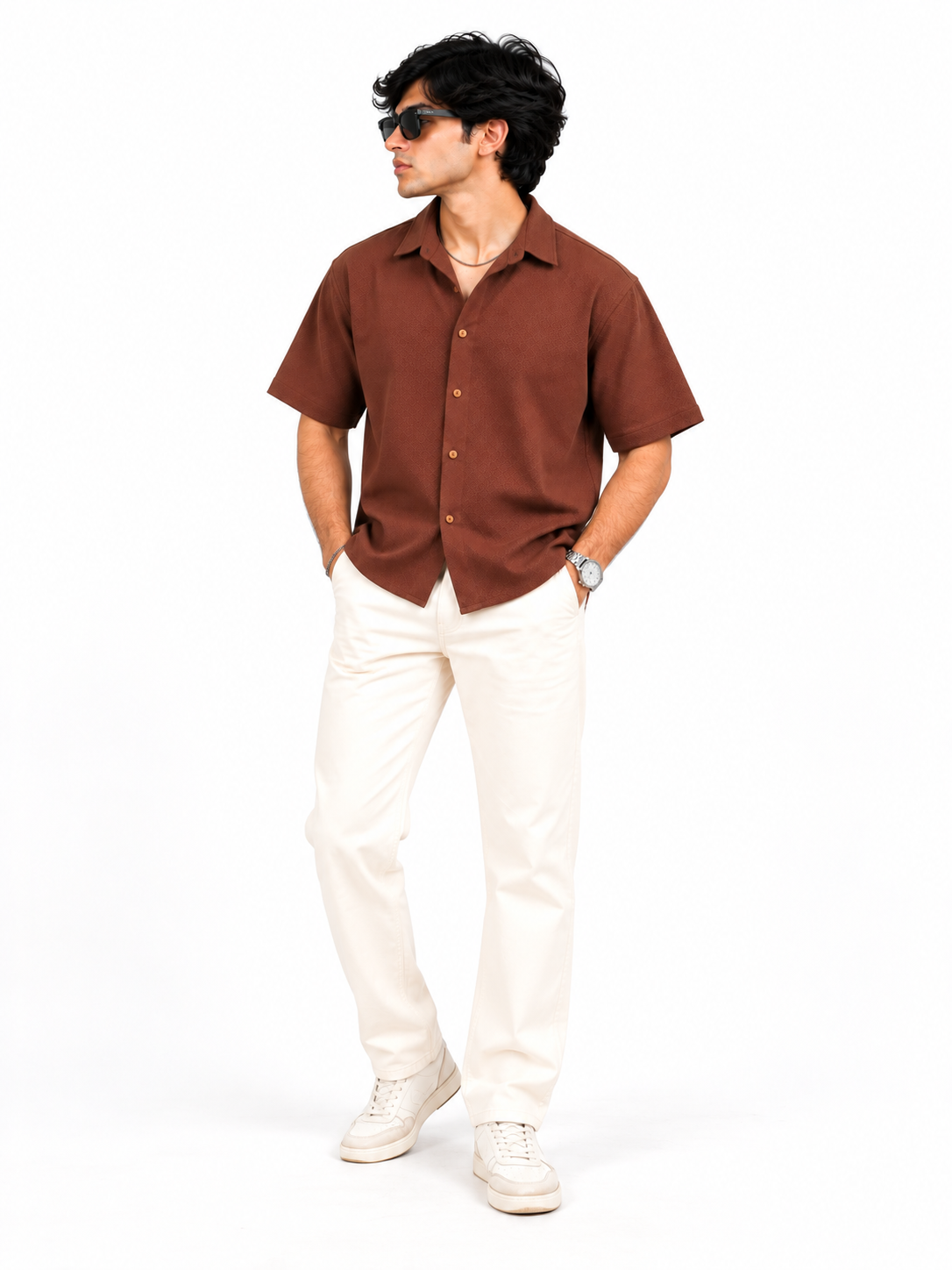 Saroy Urban Weave Coffee Brown Textured Men Shirts