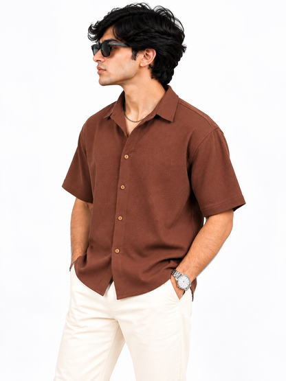 Saroy Urban Weave Coffee Brown Textured Men Shirts