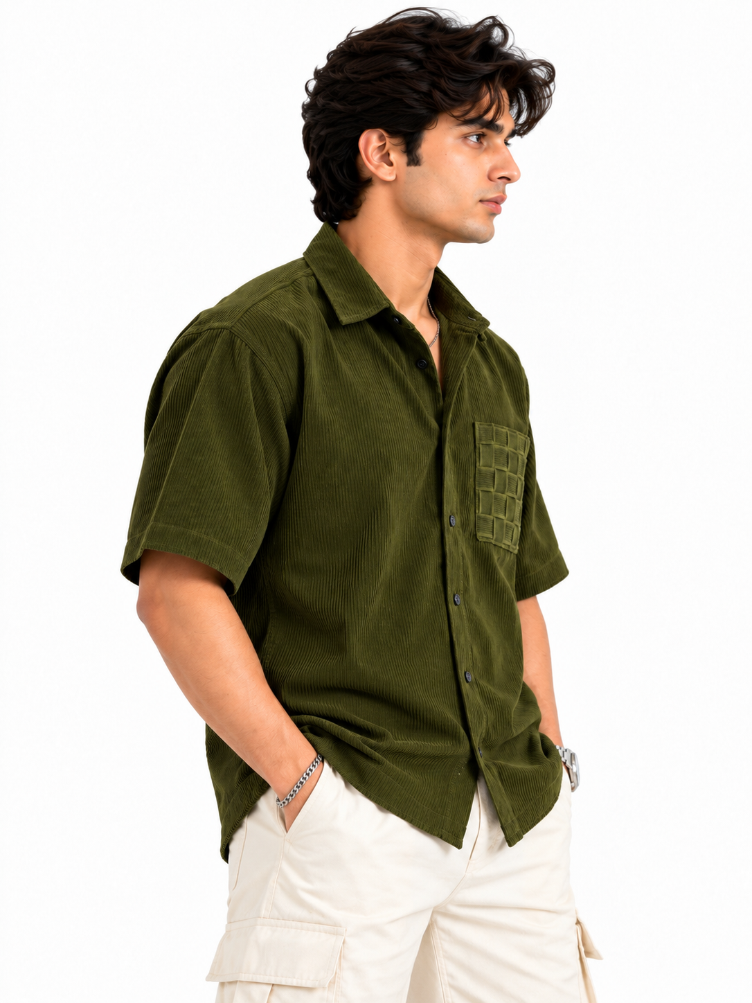 Olive Charm Corduroy Men Shirts