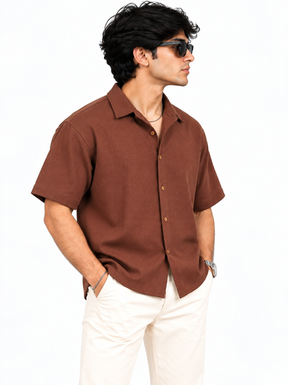 Saroy Urban Weave Coffee Brown Textured Men Shirts