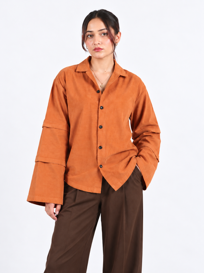 Rust Edge Orange Corduroy Wide Sleeve Women's Shirt