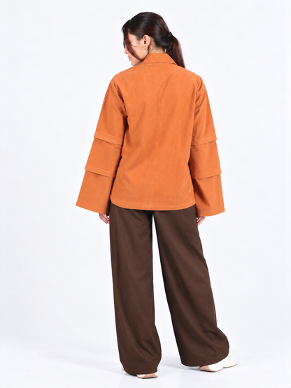 Rust Edge Orange Corduroy Wide Sleeve Women's Shirt