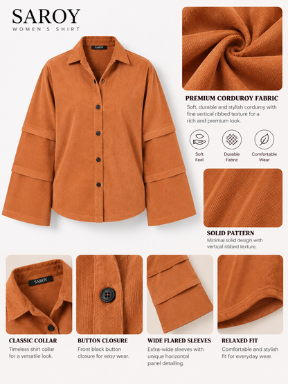 Rust Edge Orange Corduroy Wide Sleeve Women's Shirt