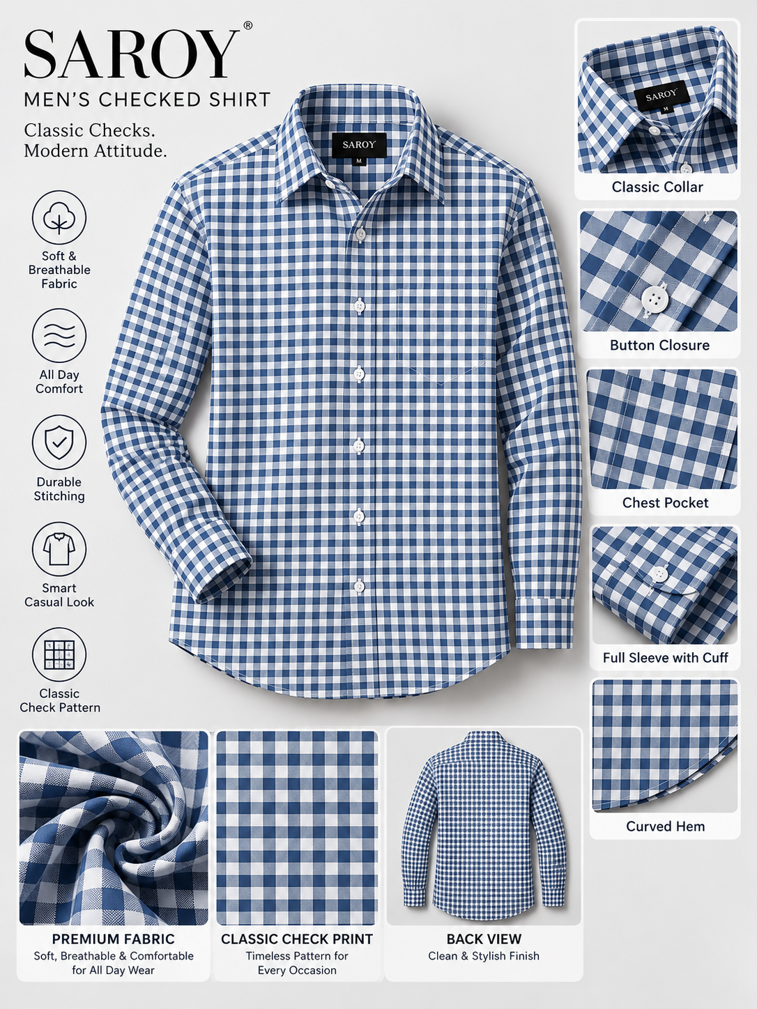 Heritage Grid Blue & White Checked Full Sleeve Men Shirts