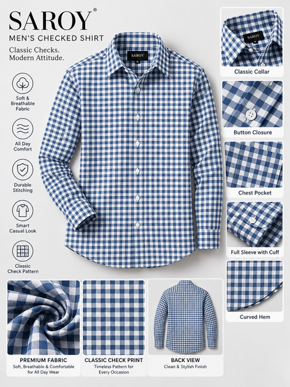 Heritage Grid Blue & White Checked Full Sleeve Men Shirts