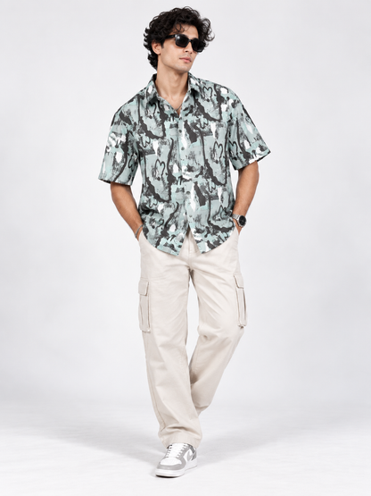 Street Pulse Abstract Printed Drop Shoulder Men Shirts