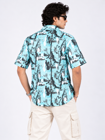 Aqua Riot Abstract Printed Drop Shoulder Men Shirts