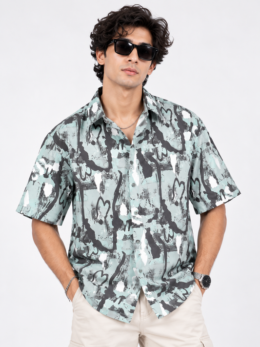 Street Pulse Abstract Printed Drop Shoulder Men Shirts