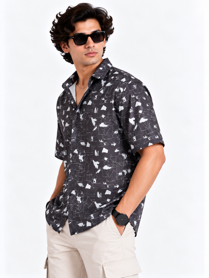 Urban Sketch Charcoal Black Abstract Printed Men's Half Sleeve Shirt**