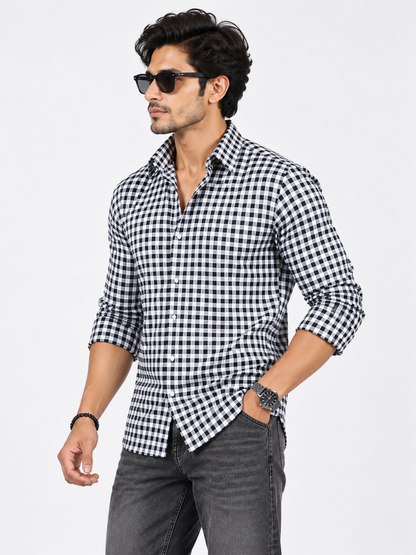 Urban Grid Black & White Checked Full Sleeve Men Shirts