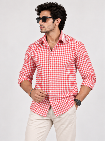 Classic Grid Red & White Checked Full Sleeve Men Shirts