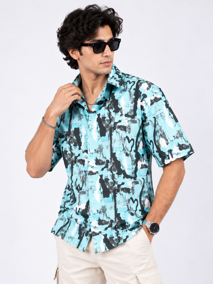 Aqua Riot Abstract Printed Drop Shoulder Men Shirts