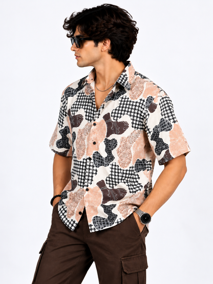 Peach Fusion Abstract Printed Drop Shoulder Men Shirts