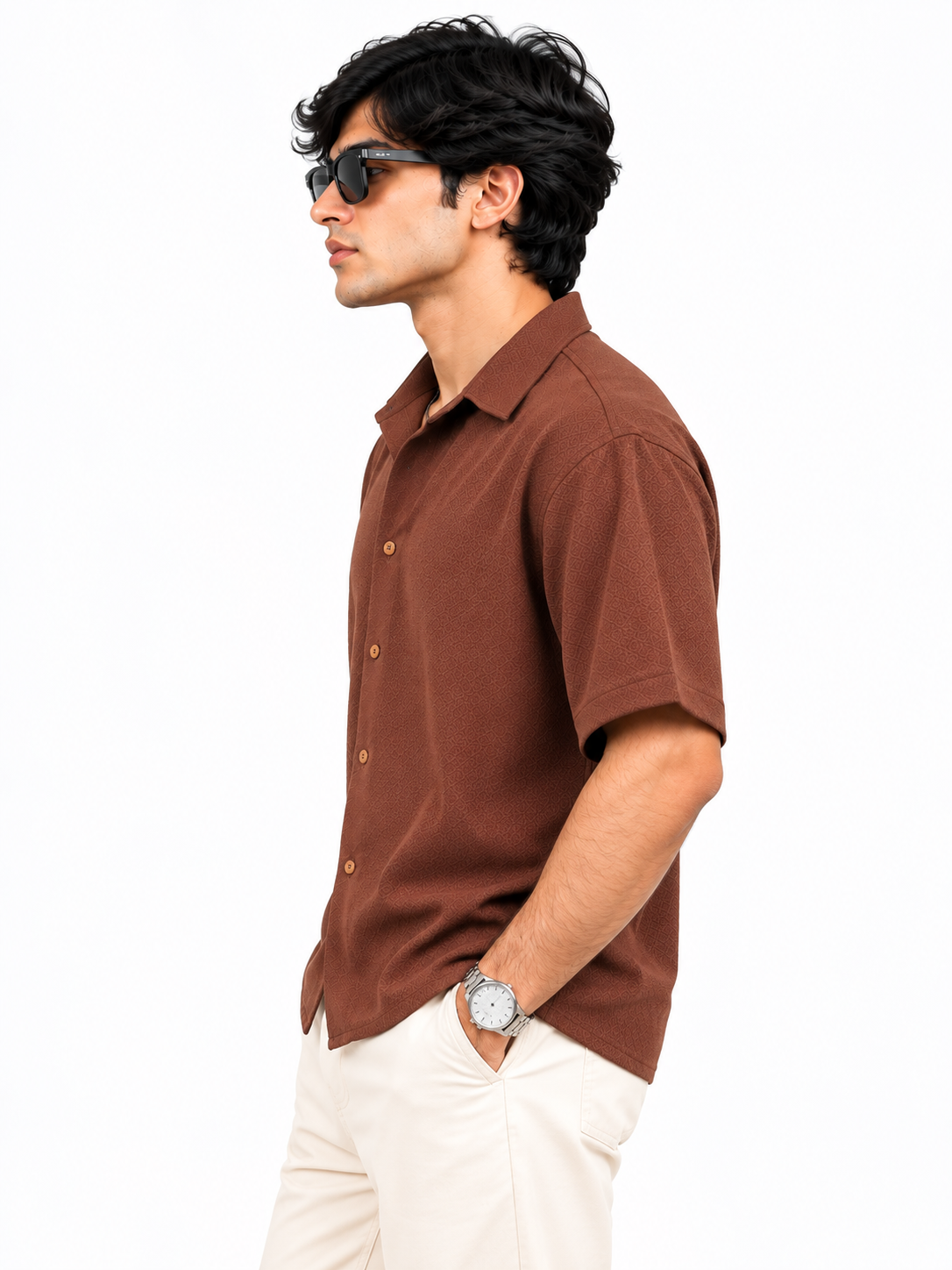Saroy Urban Weave Coffee Brown Textured Men Shirts