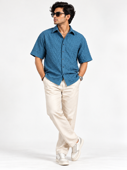 Azure Edge Steel Blue Popcorn Men Shirts