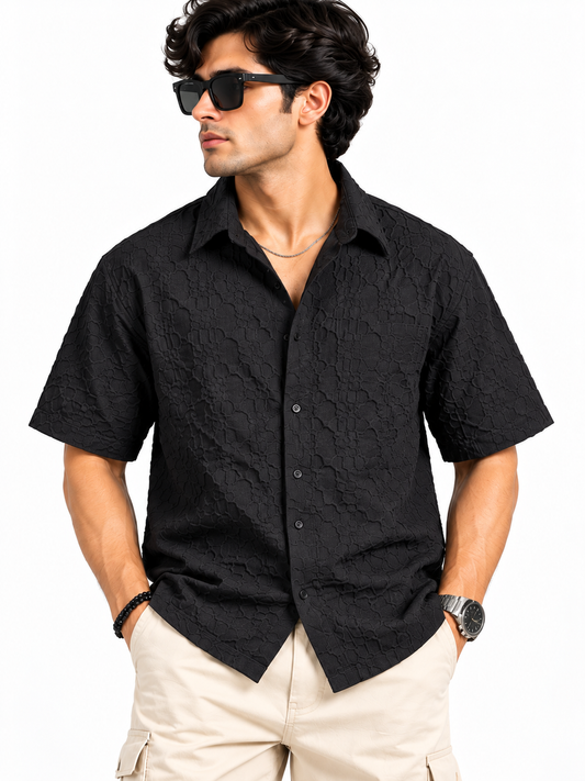 Noir Edge Jet Black Popcorn Men Shirts