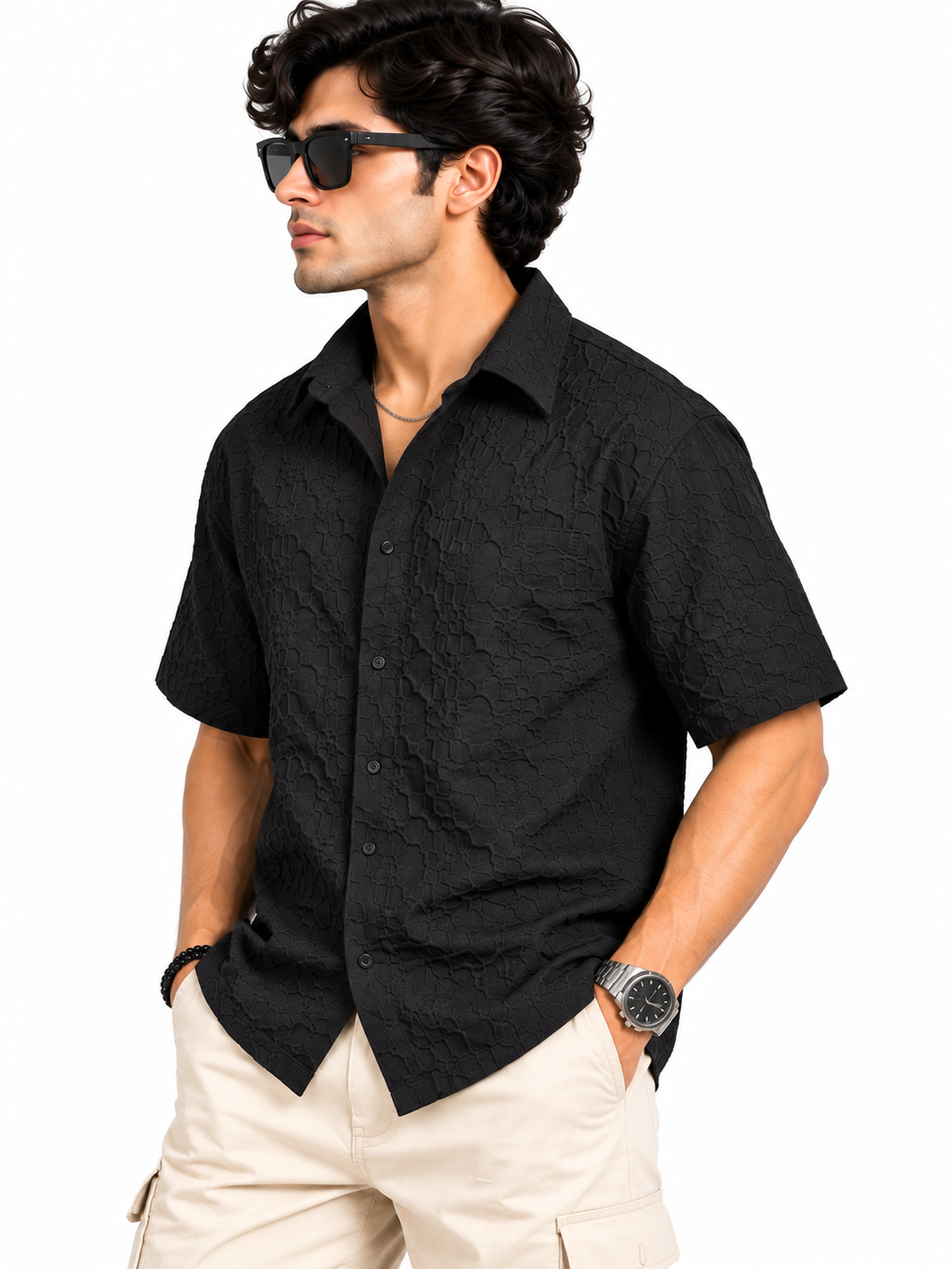 Noir Edge Jet Black Popcorn Men Shirts