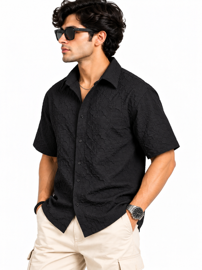 Noir Edge Jet Black Popcorn Men Shirts