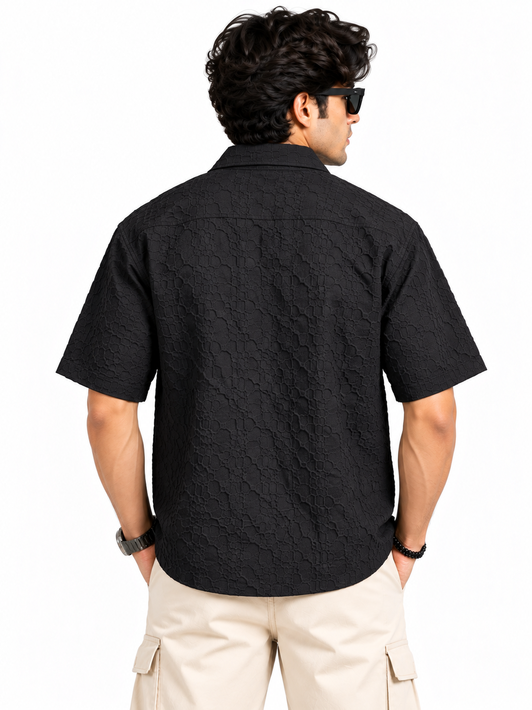 Noir Edge Jet Black Popcorn Men Shirts
