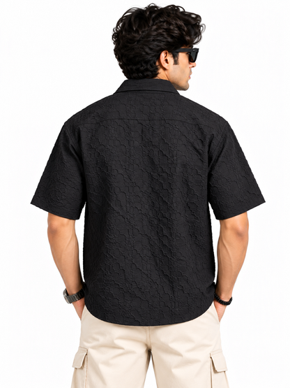 Noir Edge Jet Black Popcorn Men Shirts