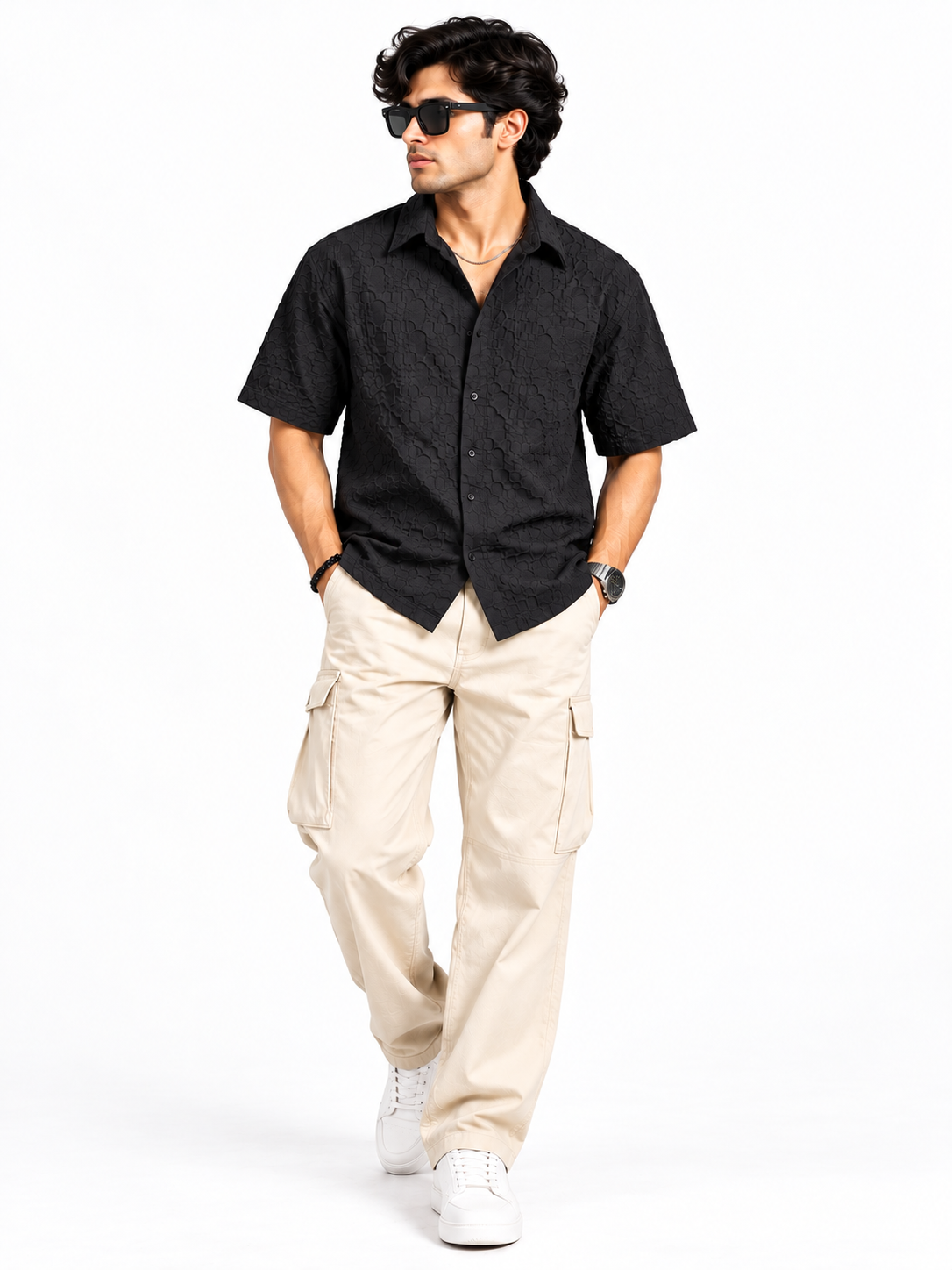 Noir Edge Jet Black Popcorn Men Shirts