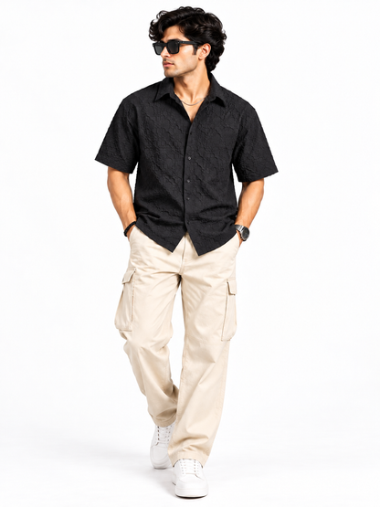 Noir Edge Jet Black Popcorn Men Shirts