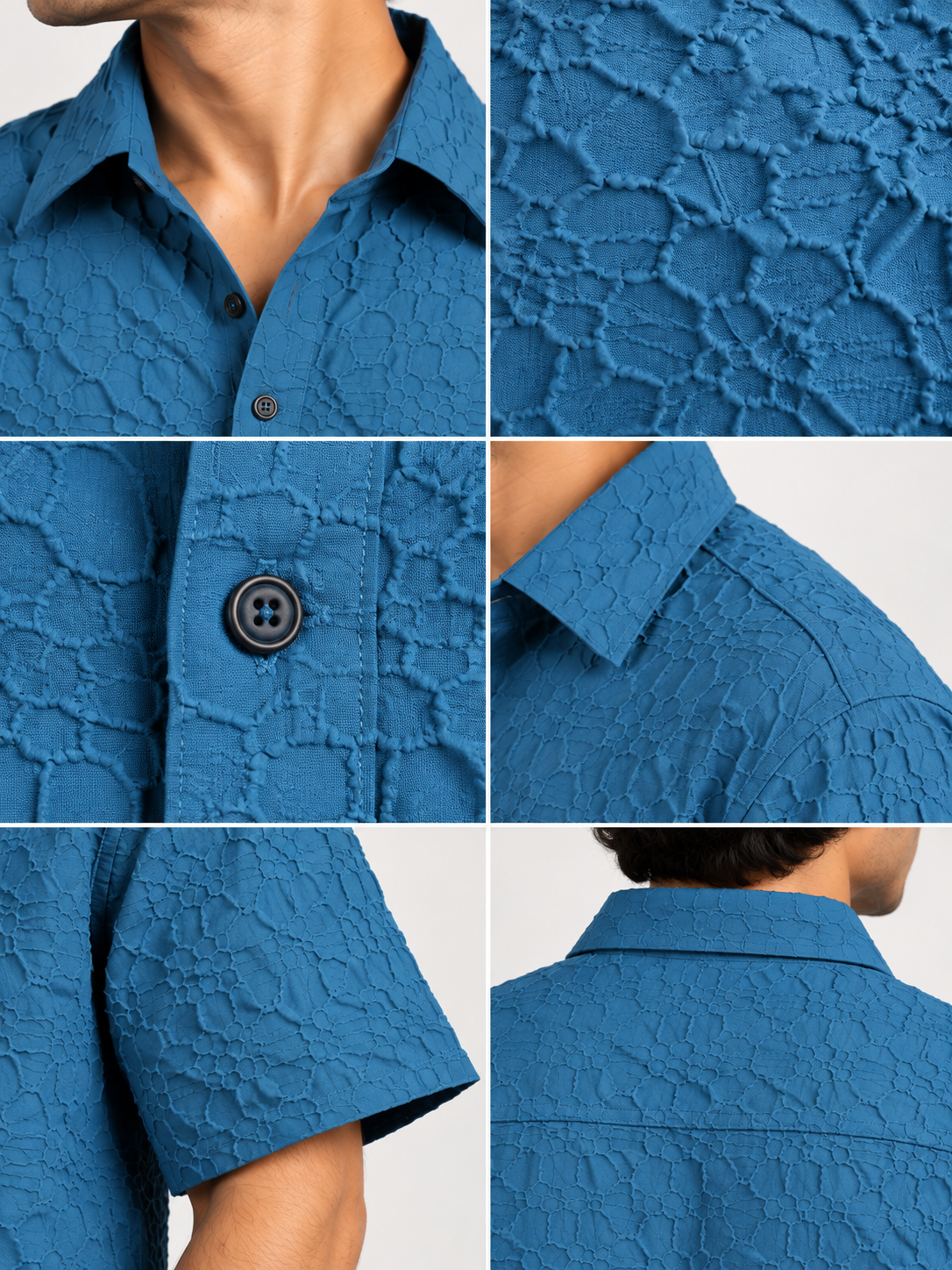 Azure Edge Steel Blue Popcorn Men Shirts