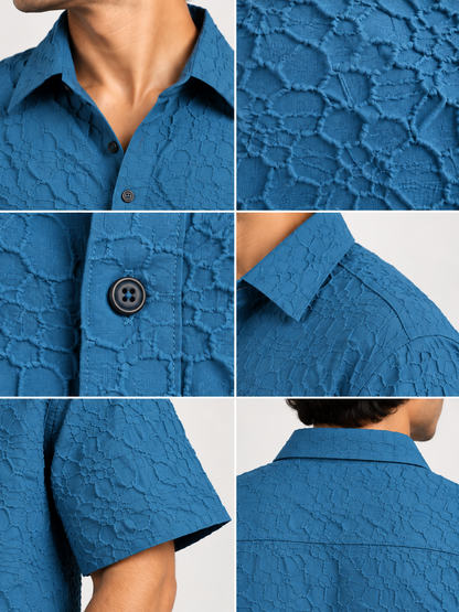 Azure Edge Steel Blue Popcorn Men Shirts
