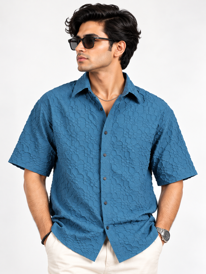 Azure Edge Steel Blue Popcorn Men Shirts
