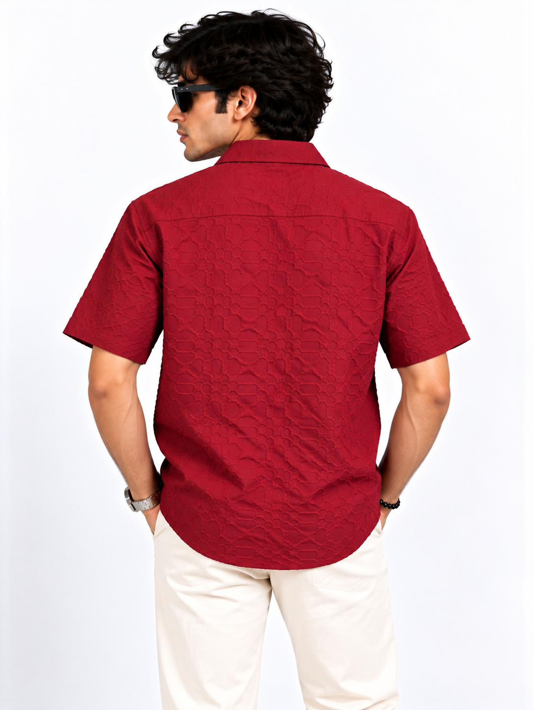 Crimson Edge Deep Red Popcorn Men Shirts