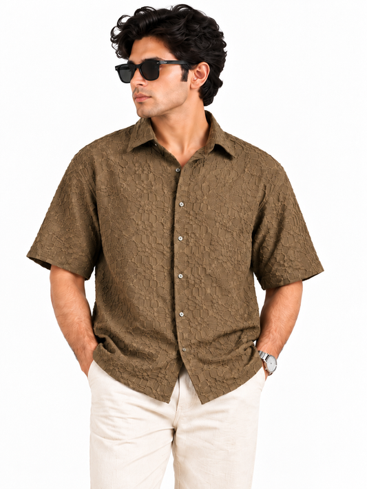 Terra Edge Olive Popcorn Fabric Men Shirts