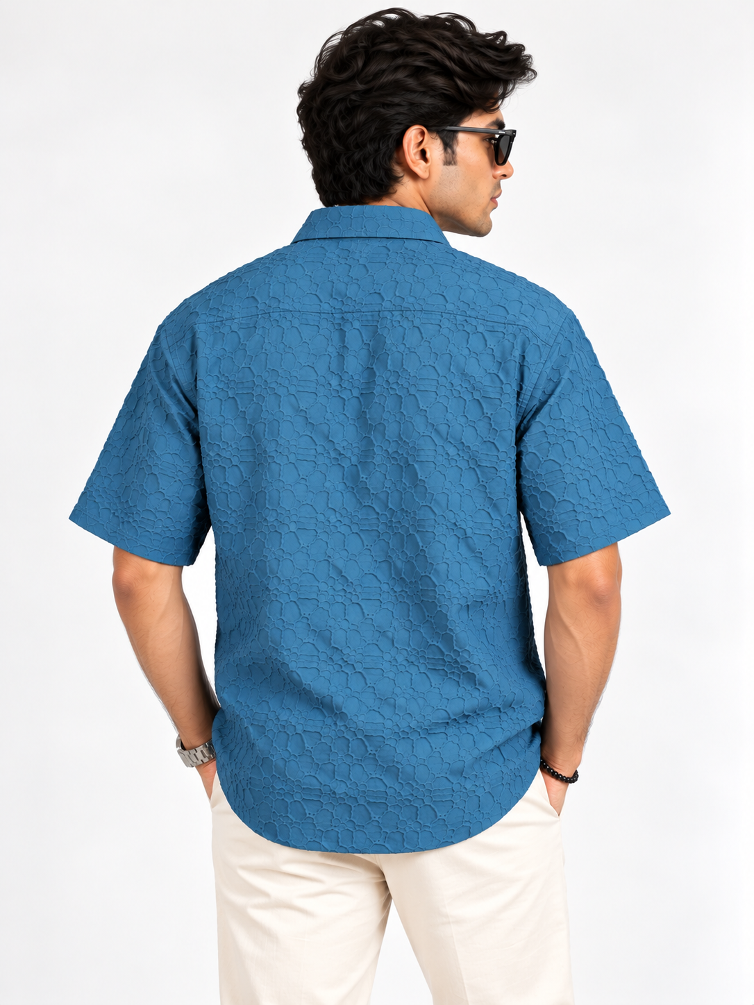 Azure Edge Steel Blue Popcorn Men Shirts
