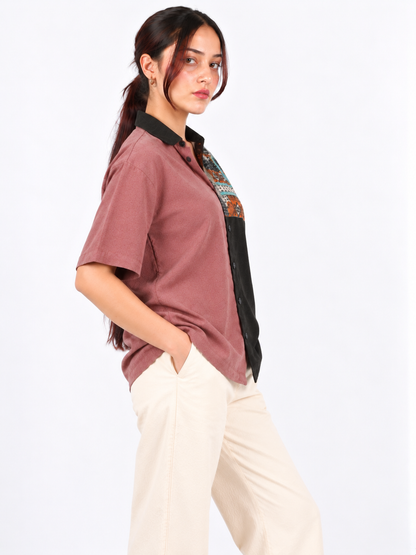 Urban Mosaic Dusty Mauve & Black Patchwork Corduroy Women's Shirt