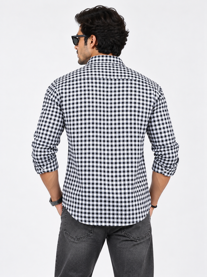 Urban Grid Black & White Checked Full Sleeve Men Shirts