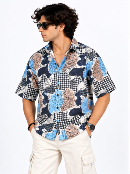 Azure Canvas Abstract Printed Drop Shoulder Men Shirts